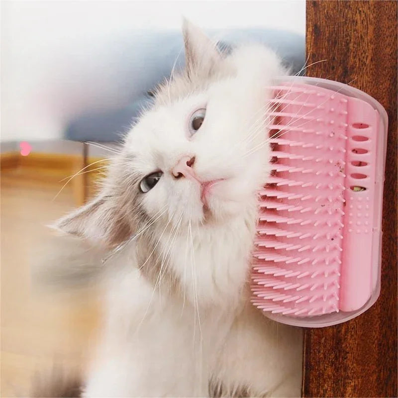 Cat Self Groomer with Catnip Cats Wall Corner Massage Comb Brush Rubs the Face with a Tickling Soft Comb Pet Grooming Supply